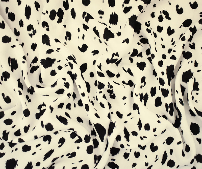 Black-White Famous Designer Spots Print Dobby Crepe Woven Fabric