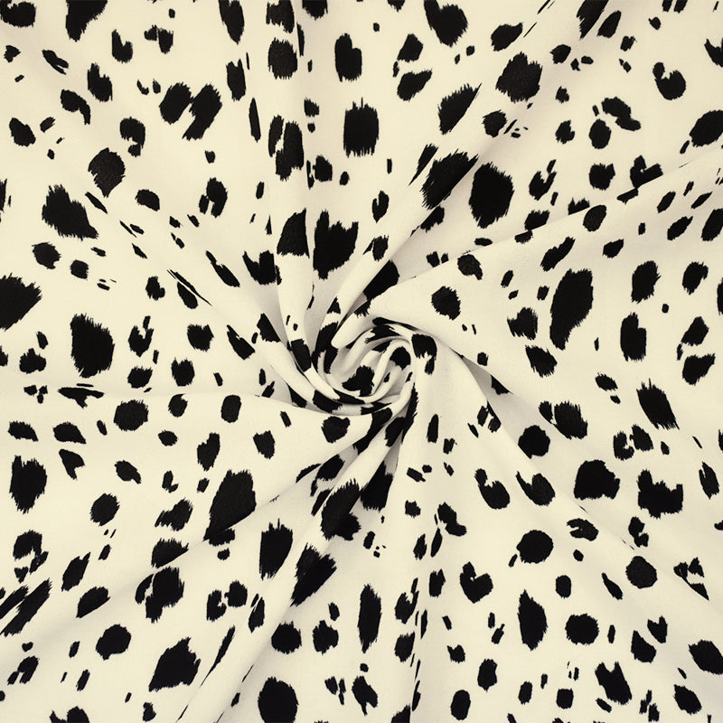Black-White Famous Designer Spots Print Dobby Crepe Woven Fabric