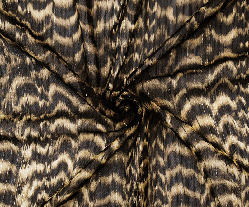 Brown-Gold-Multi Famous Designer Tiger Crinkled Chiffon Fabric
