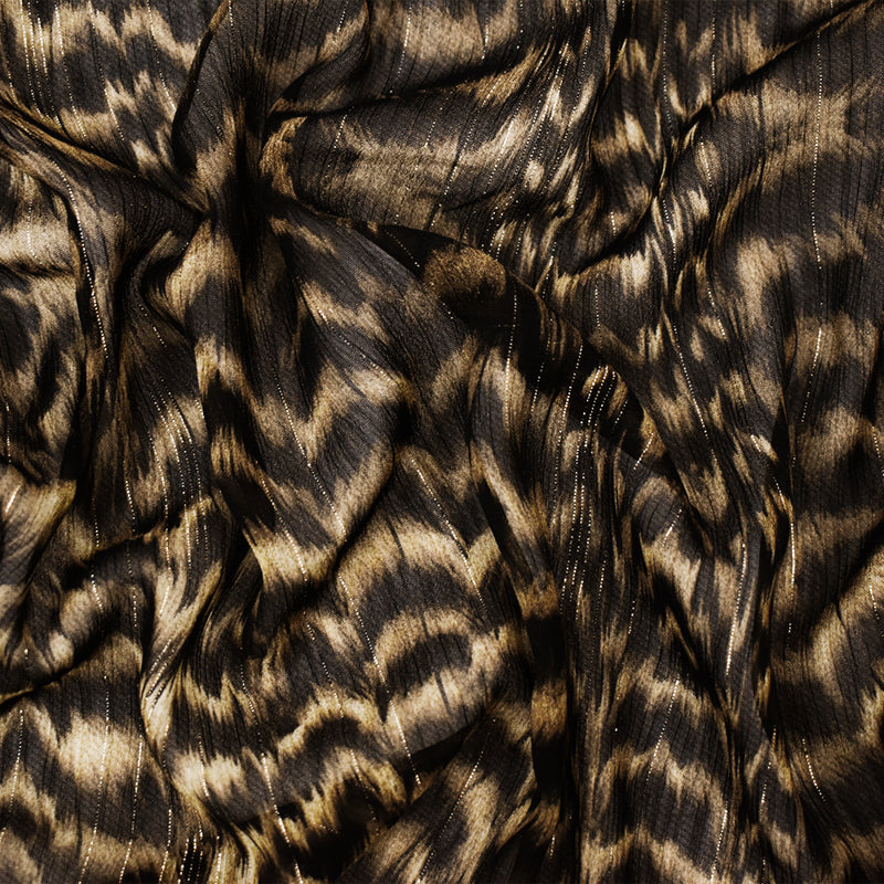 Brown-Gold-Multi Famous Designer Tiger Crinkled Chiffon Fabric