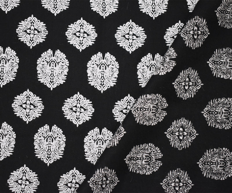 Black Rayon Famous Designer Crest Print Challis Woven Fabric