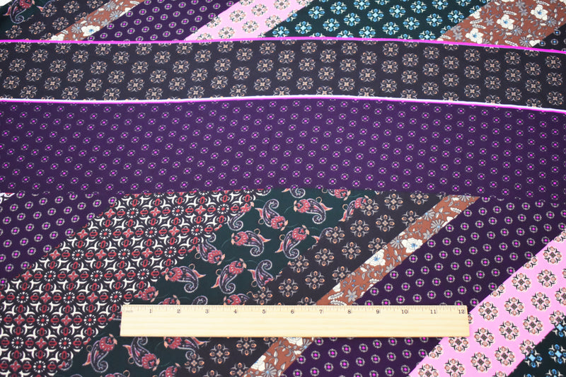 Pink-Multi Designer Pattern Diagonal Print Georgette Fabric
