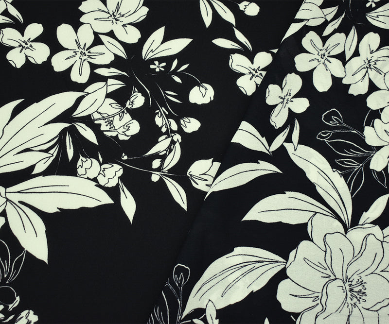 Black-White Famous Designer Floral Printed Georgette Woven Fabric
