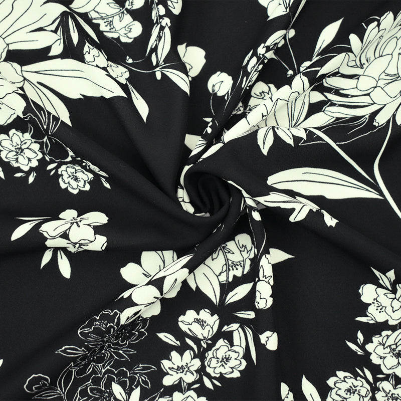 Black-White Famous Designer Floral Printed Georgette Woven Fabric