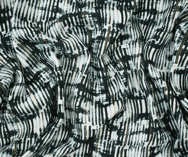 Black-Multi Famous Designer Shadow Grid Challis Fabric
