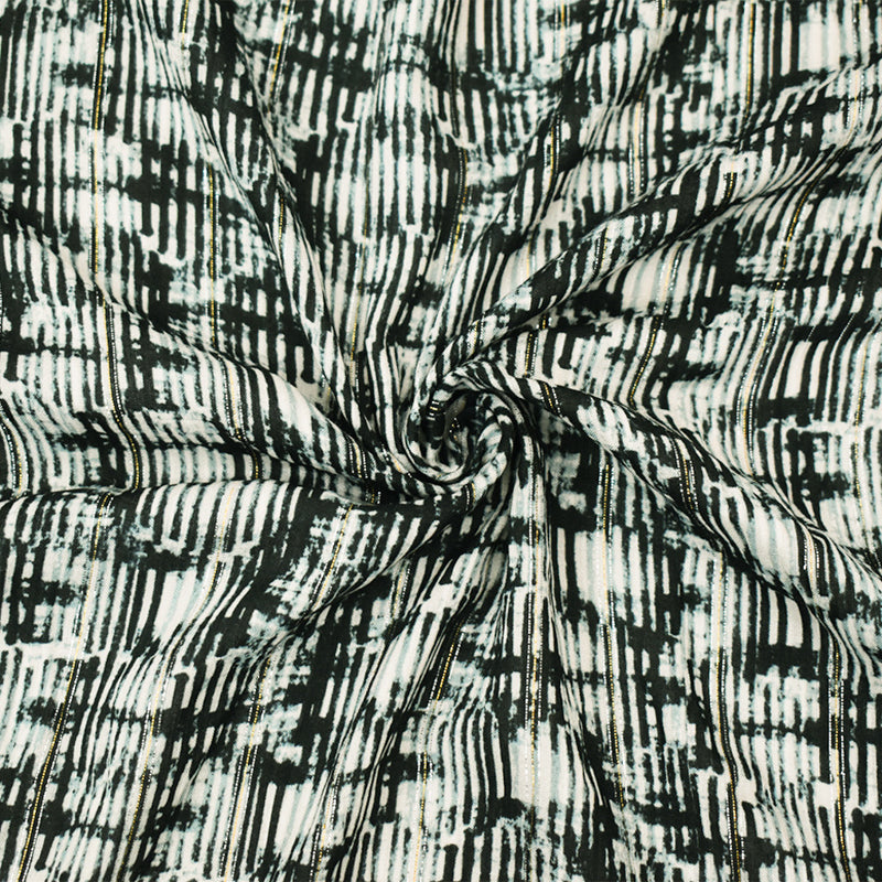 Black-Multi Famous Designer Shadow Grid Challis Fabric