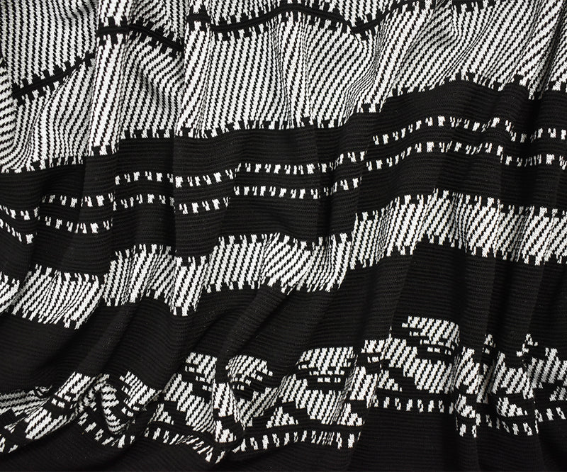 Black-White Polyester Aztec Horizontal Stripe Double Knit Fabric