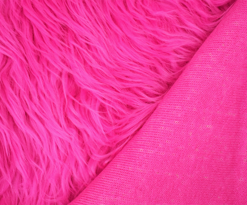 Hot Pink Acrylic Polyester High Pile Shaggy Faux Fur Knit Fabric