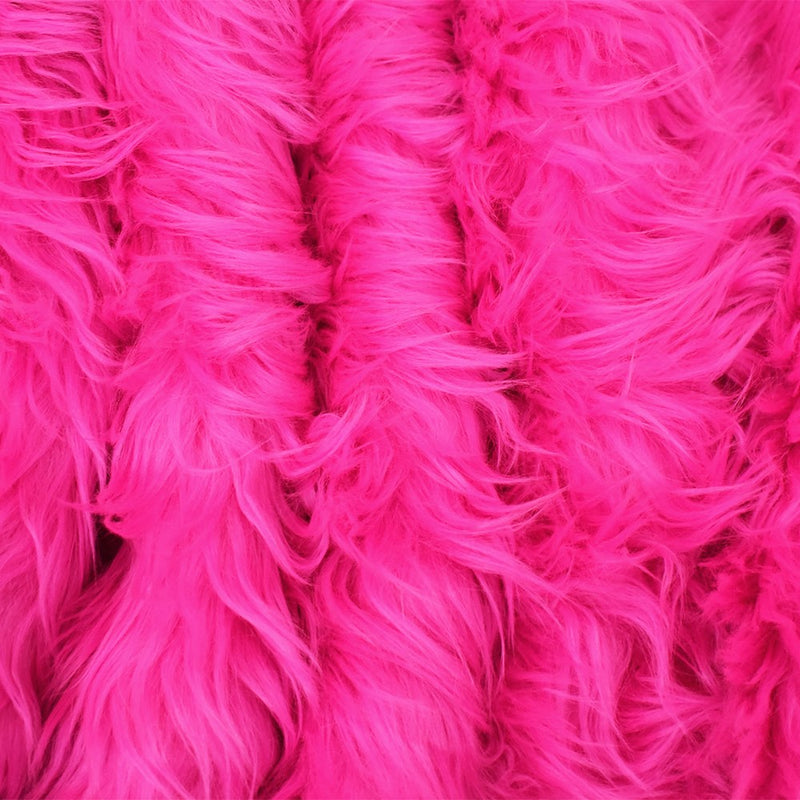 Hot Pink Acrylic Polyester High Pile Shaggy Faux Fur Knit Fabric