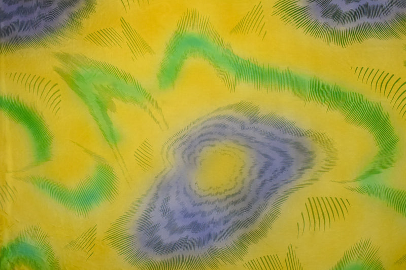 Yellow-Green-Multi Tye Die Stripes Printed Silk Jersey Knit Fabric