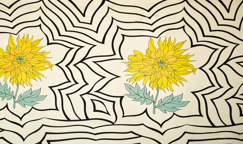 White-Yellow-Multi Floral Abstract Printed Silk Jersey Knit Fabric