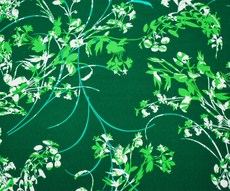 Green-Teal-Multi Polyester Leaves Printed Faille Woven Fabric