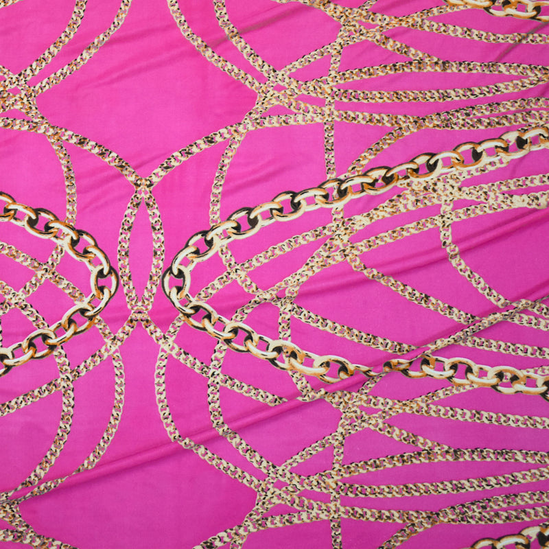 Hot Pink-Beige-Multi Chain Printed Stretch Silk Jersey Knit