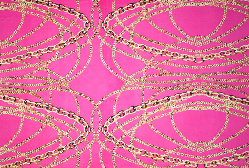 Hot Pink-Beige-Multi Chain Printed Stretch Silk Jersey Knit