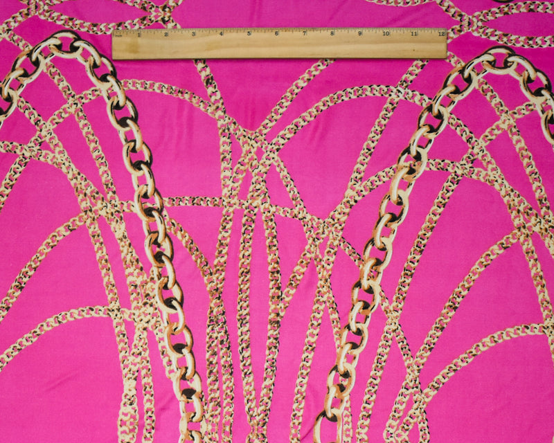 Hot Pink-Beige-Multi Chain Printed Stretch Silk Jersey Knit
