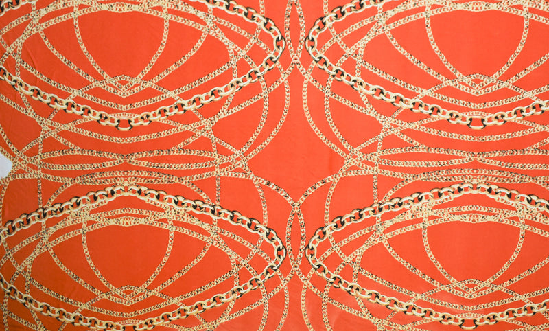 Orange-Beige-Multi Chain Printed Stretch Silk Jersey Knit
