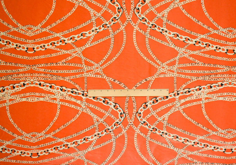 Orange-Beige-Multi Chain Printed Stretch Silk Jersey Knit