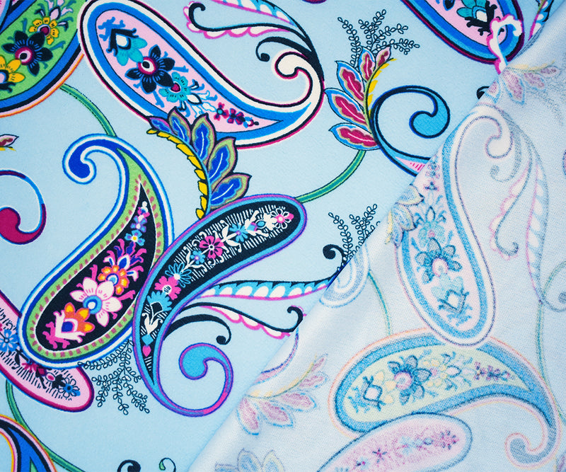 Light blue-Multi Floral Print Stretch Spandex Liverpool Double Knit Fabric