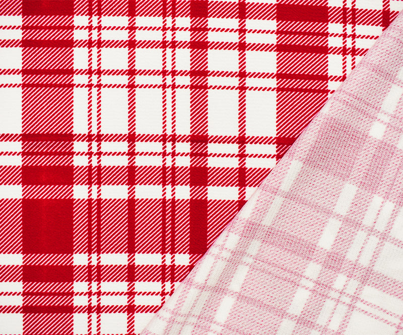 Red-White Poly Plaid Printed Stretch Spandex Liverpool Double Knit Fabric