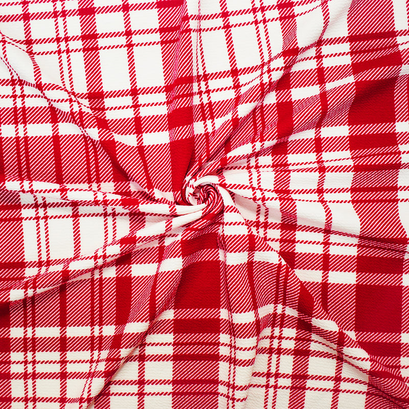 Red-White Poly Plaid Printed Stretch Spandex Liverpool Double Knit Fabric