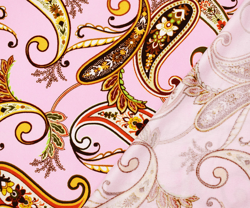 Pink-Multi Poly Paisley Print Stretch Spandex Liverpool Double Knit Fabric