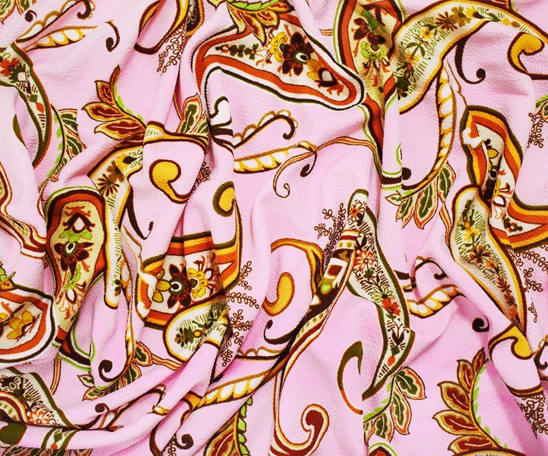 Pink-Multi Poly Paisley Print Stretch Spandex Liverpool Double Knit Fabric