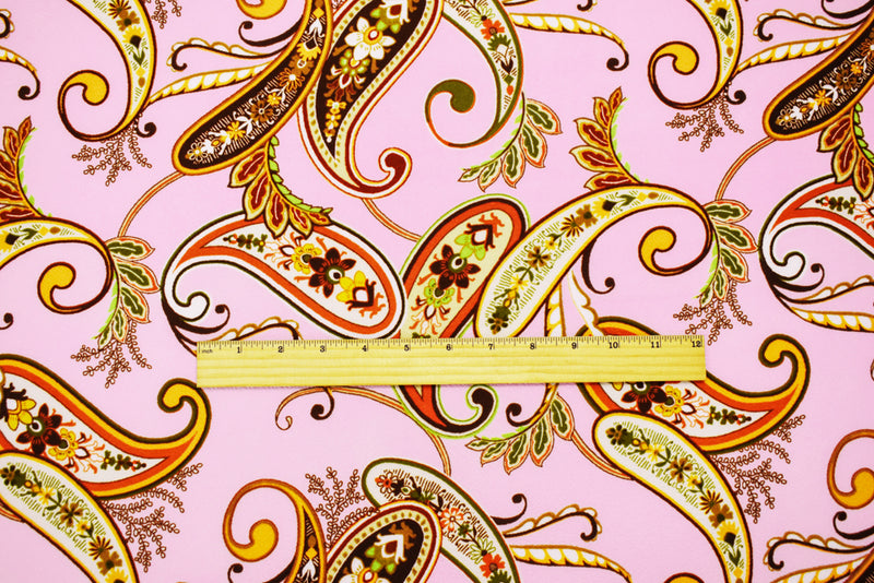 Pink-Multi Poly Paisley Print Stretch Spandex Liverpool Double Knit Fabric