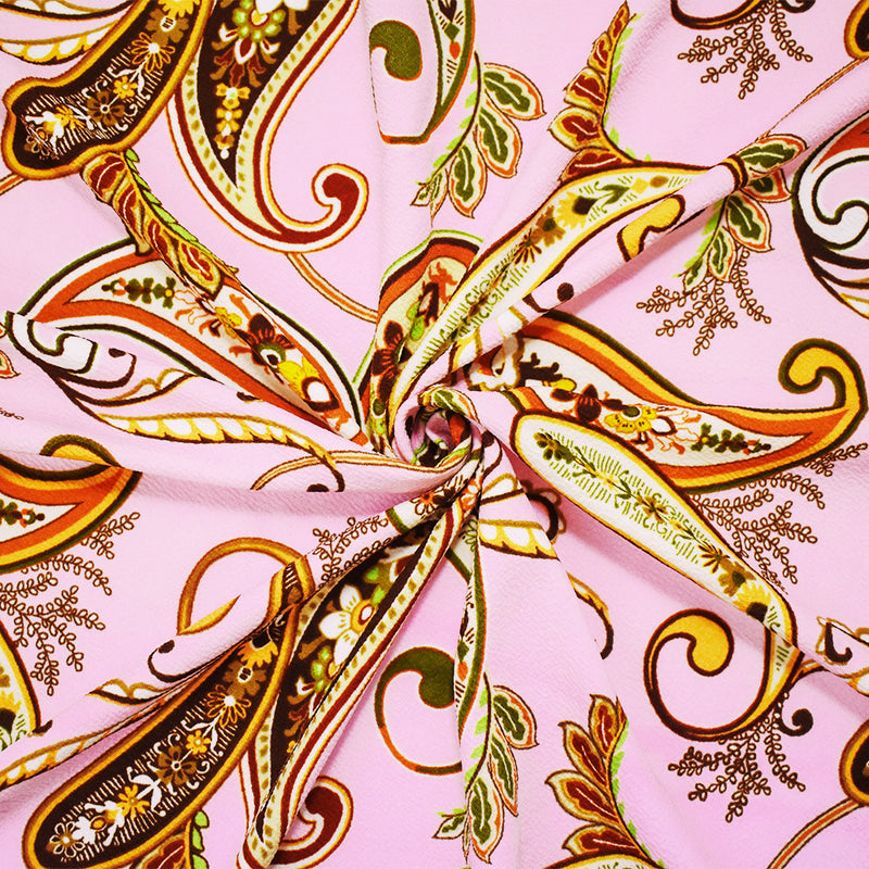 Pink-Multi Poly Paisley Print Stretch Spandex Liverpool Double Knit Fabric