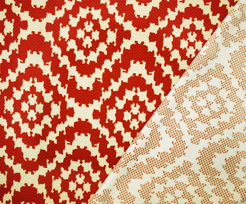 Orange-Beige Poly Abstract Diamond Print Stretch Spandex Bullet Knit Fabric