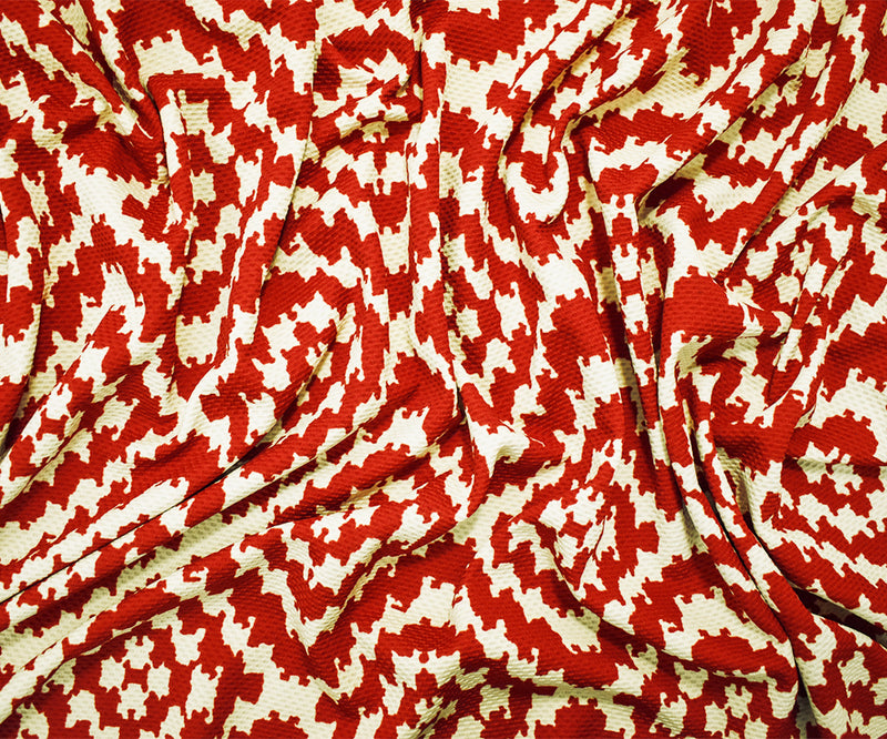 Orange-Beige Poly Abstract Diamond Print Stretch Spandex Bullet Knit Fabric