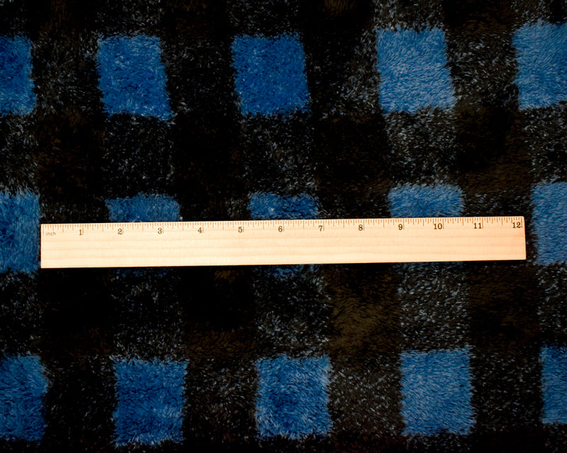 Blue-Black Polyester Check Plaid Double Sided Fleece Knit Fabric