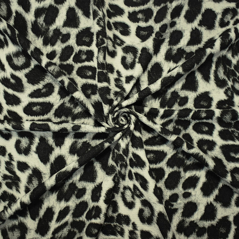 Black-Gray Poly Leopard Print Stretch Spandex Liverpool Double Knit Fabric