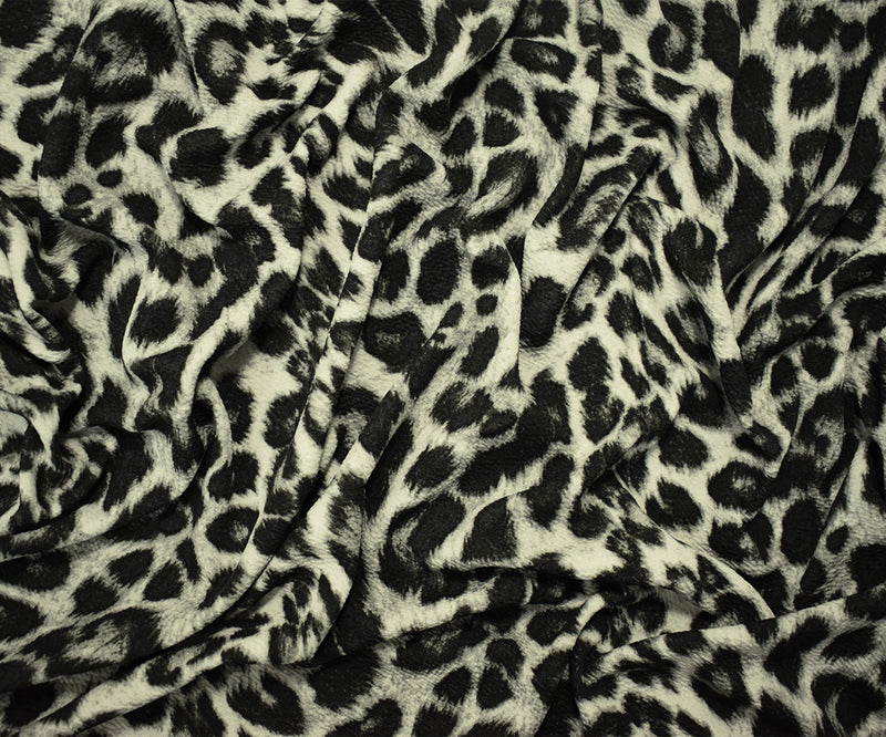 Black-Gray Poly Leopard Print Stretch Spandex Liverpool Double Knit Fabric