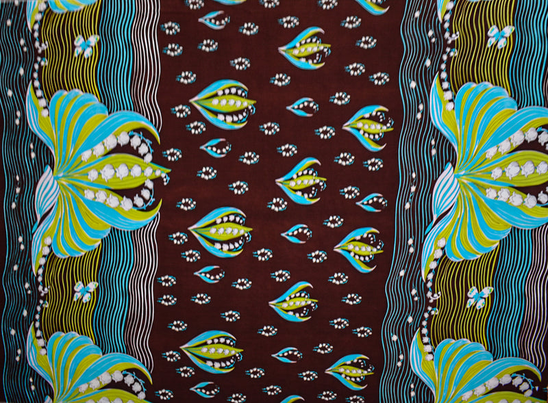 Brown-Lime-Multi Floral Wave Printed Stretch Silk Jersey Knit Fabric