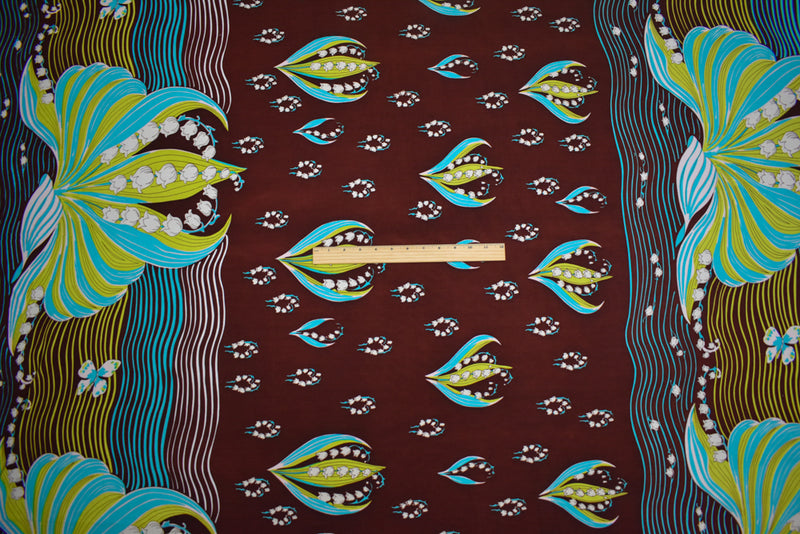 Brown-Lime-Multi Floral Wave Printed Stretch Silk Jersey Knit Fabric
