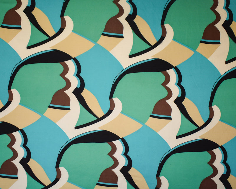 Turquoise-Multi Abstract Printed Stretch Silk Jersey Knit Fabric
