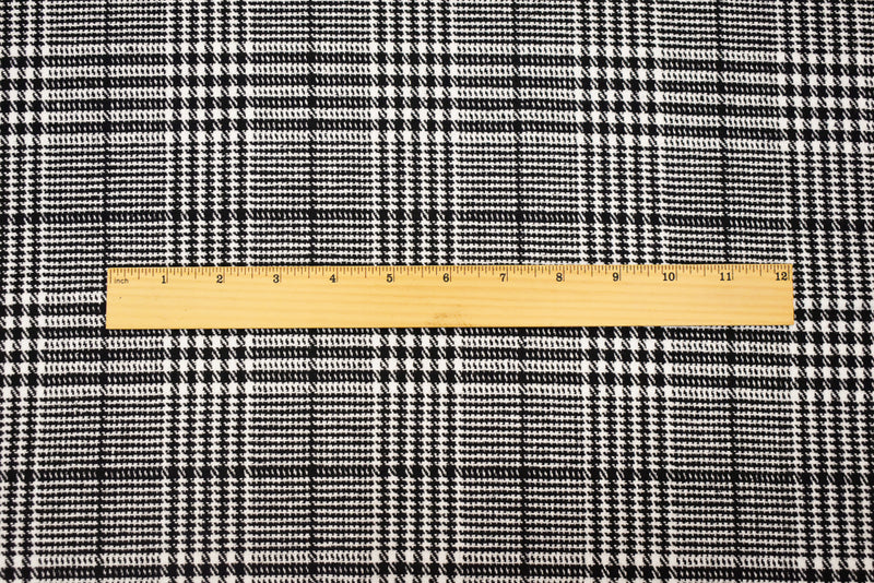 Black-White Melton Poly-Wool Glen Plaid Woven Jacketing Fabric