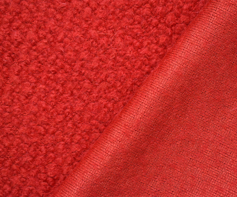 Red Wool-Poly Boucle Knit Fabric
