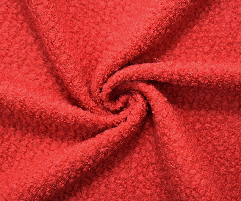 Red Wool-Poly Boucle Knit Fabric