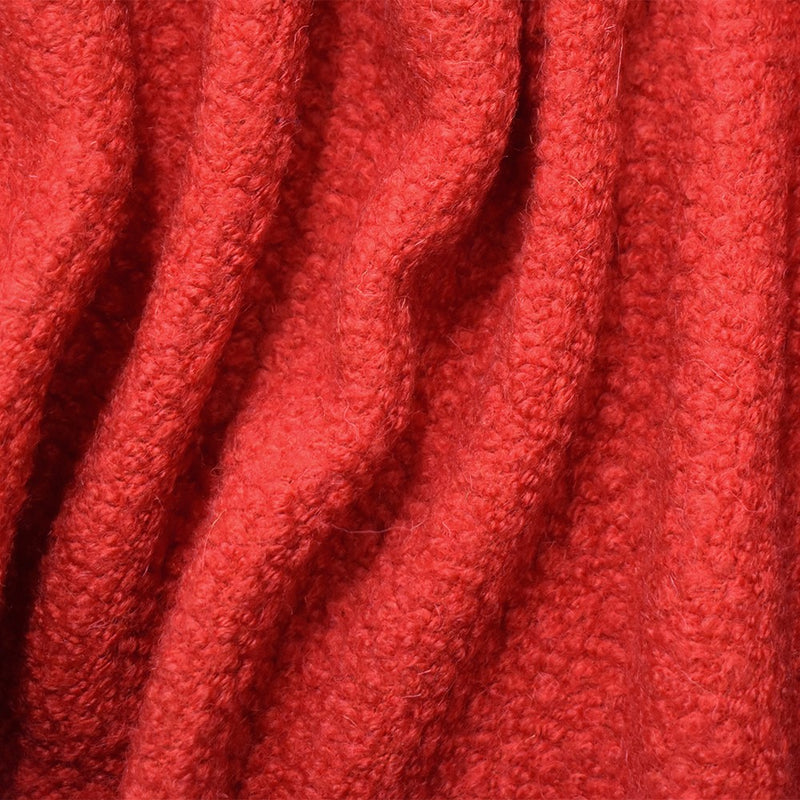 Red Wool-Poly Boucle Knit Fabric