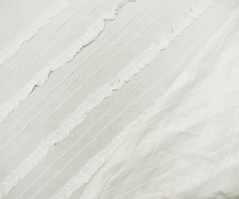 White Cotton Ruffle Pin-Tuck Diagonal Striped Voile Woven Fabric