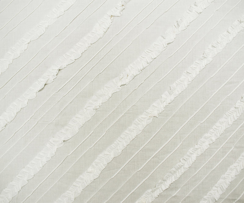 White Cotton Ruffle Pin-Tuck Diagonal Striped Voile Woven Fabric