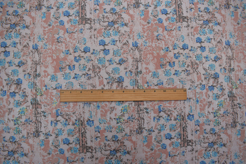 Pink-Multi Cotton Floral Texture Printed Stretch Twill Sateen Woven Fabric