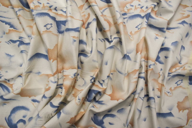 Beige-Multi Cotton Abstract Print Stretch Spandex Twill Sateen Woven Fabric