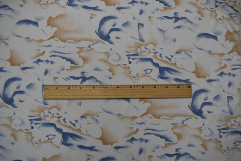 Beige-Multi Cotton Abstract Print Stretch Spandex Twill Sateen Woven Fabric