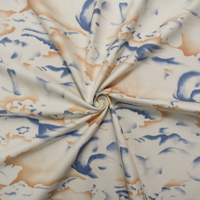 Beige-Multi Cotton Abstract Print Stretch Spandex Twill Sateen Woven Fabric