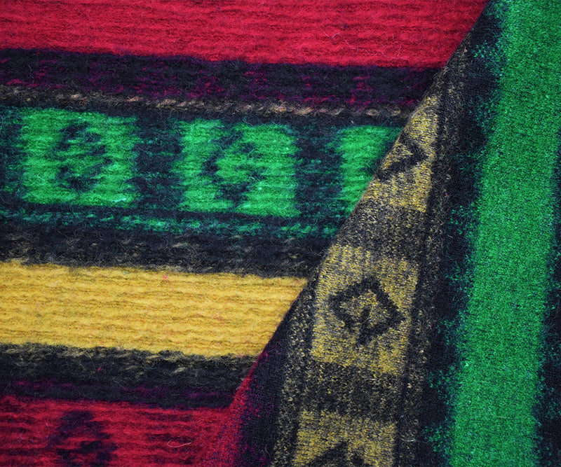 Red-Green-Multi Italian Boiled Wool-Poly Aztec Stripe Knit Coating Fabric
