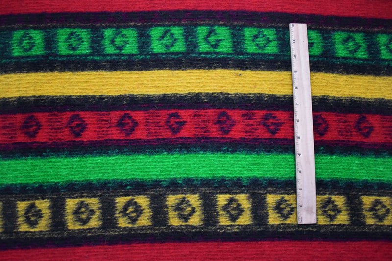 Red-Green-Multi Italian Boiled Wool-Poly Aztec Stripe Knit Coating Fabric