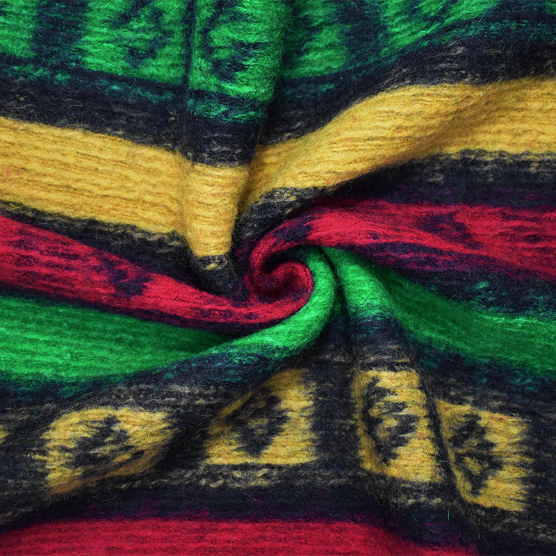 Red-Green-Multi Italian Boiled Wool-Poly Aztec Stripe Knit Coating Fabric