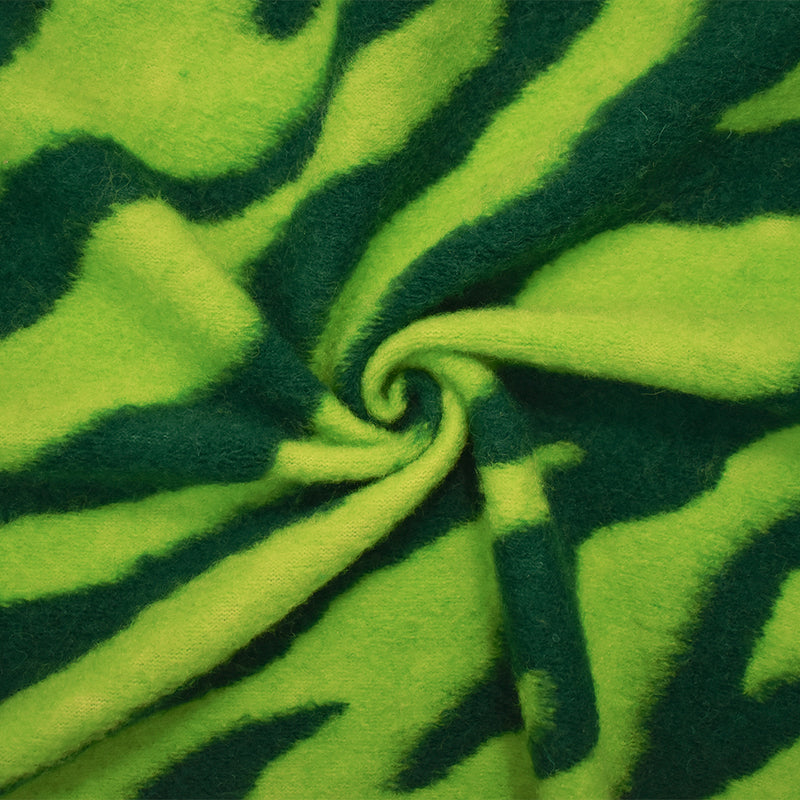 Bright Green Italian Boiled Wool-Poly Zebra Knit Coating Fabric